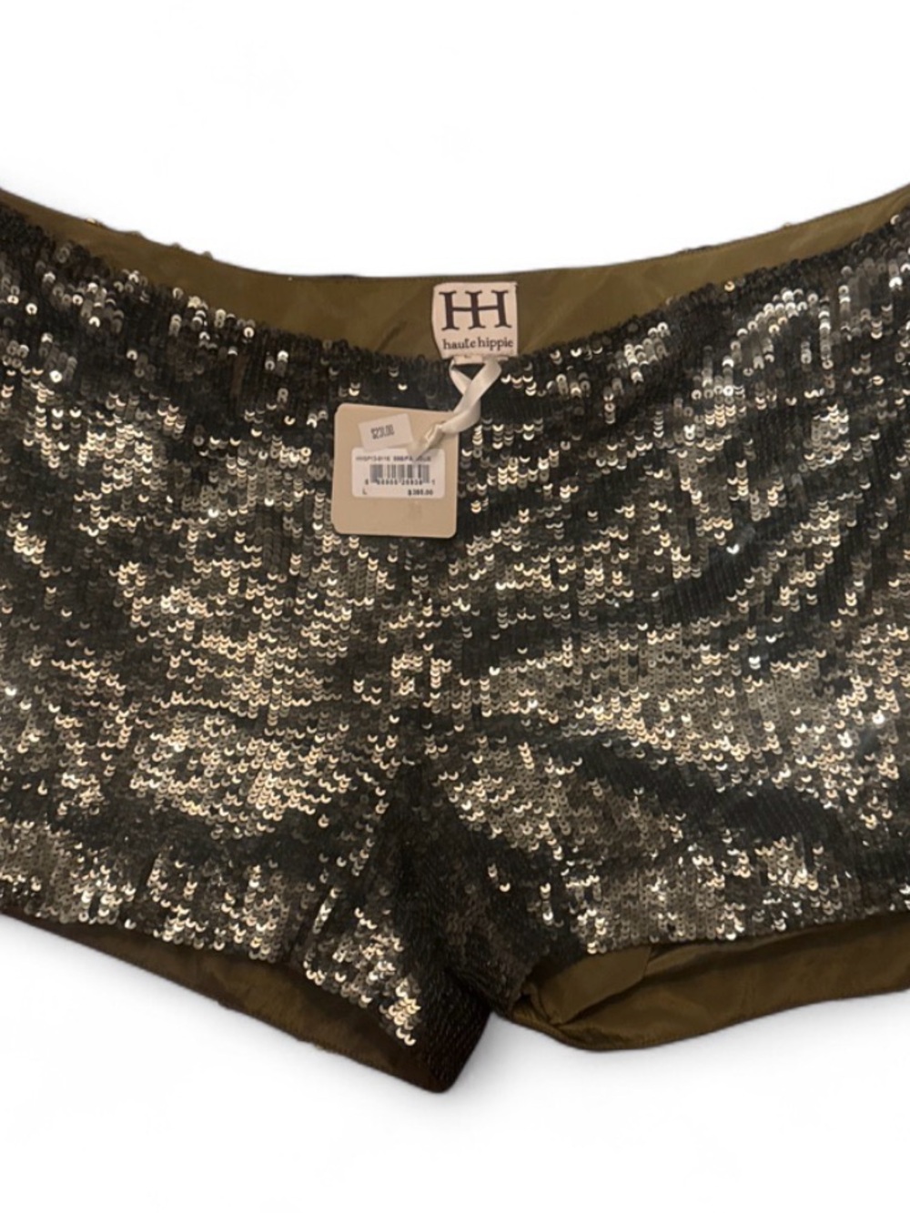 Haute Hippie Olive Green and Silver Sequin Shorts